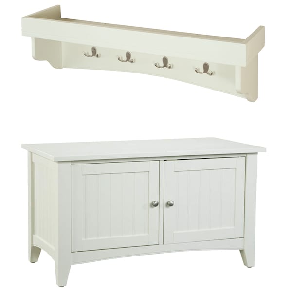 Alaterre Furniture Shaker Cottage Tray Shelf Coat Hook with Cabinet Bench, Ivory ASCA0509IV - main